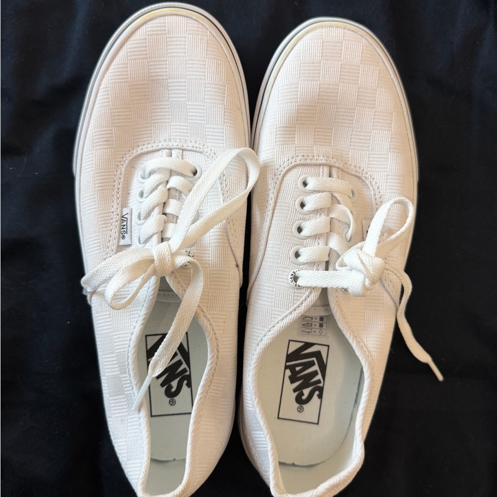 Vans White Textured Checkerboard Lace-Up Sneakers